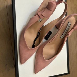 Zara Sling Back Pink Rounded Block Heels, size 9